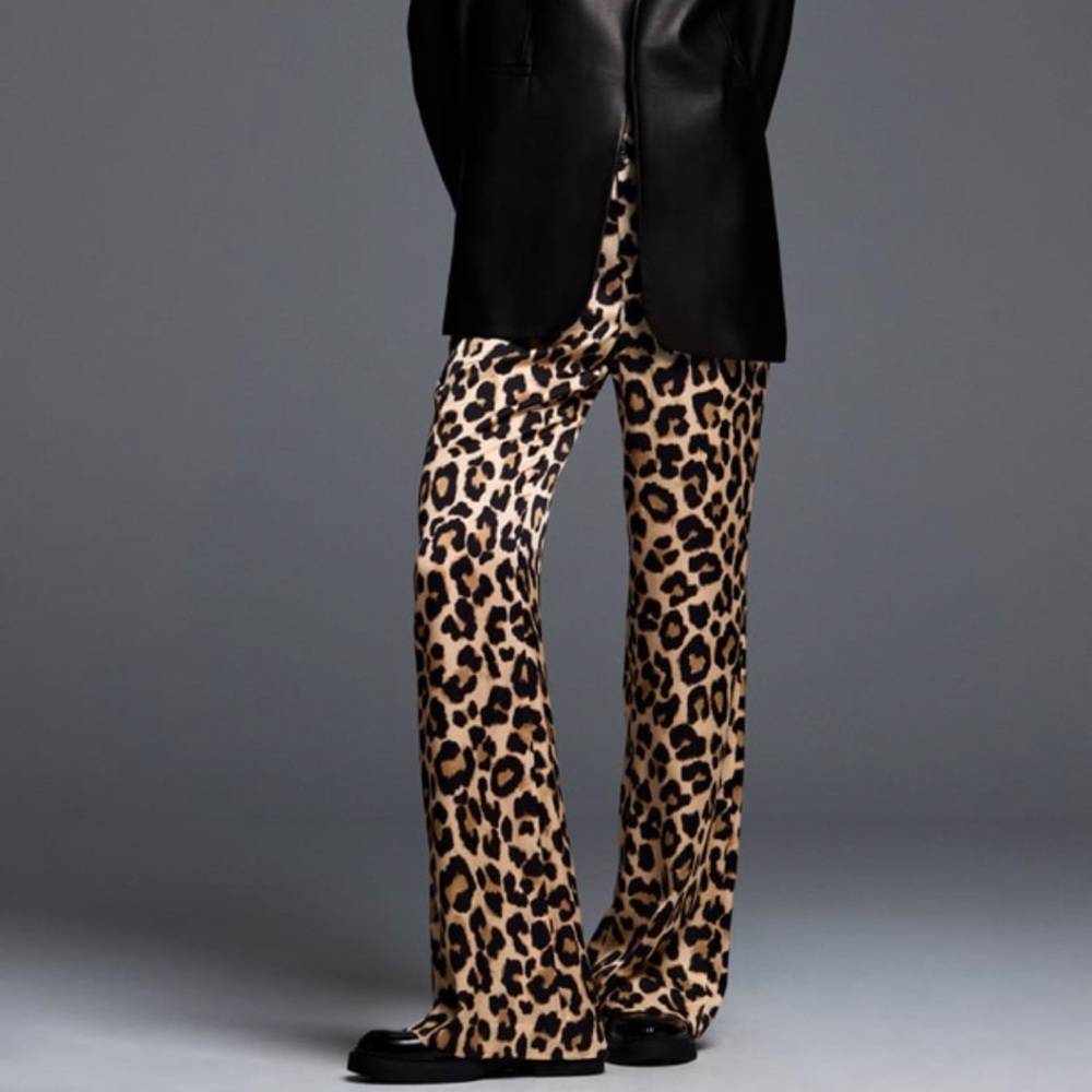 Zara women full length animal print pants satin size s